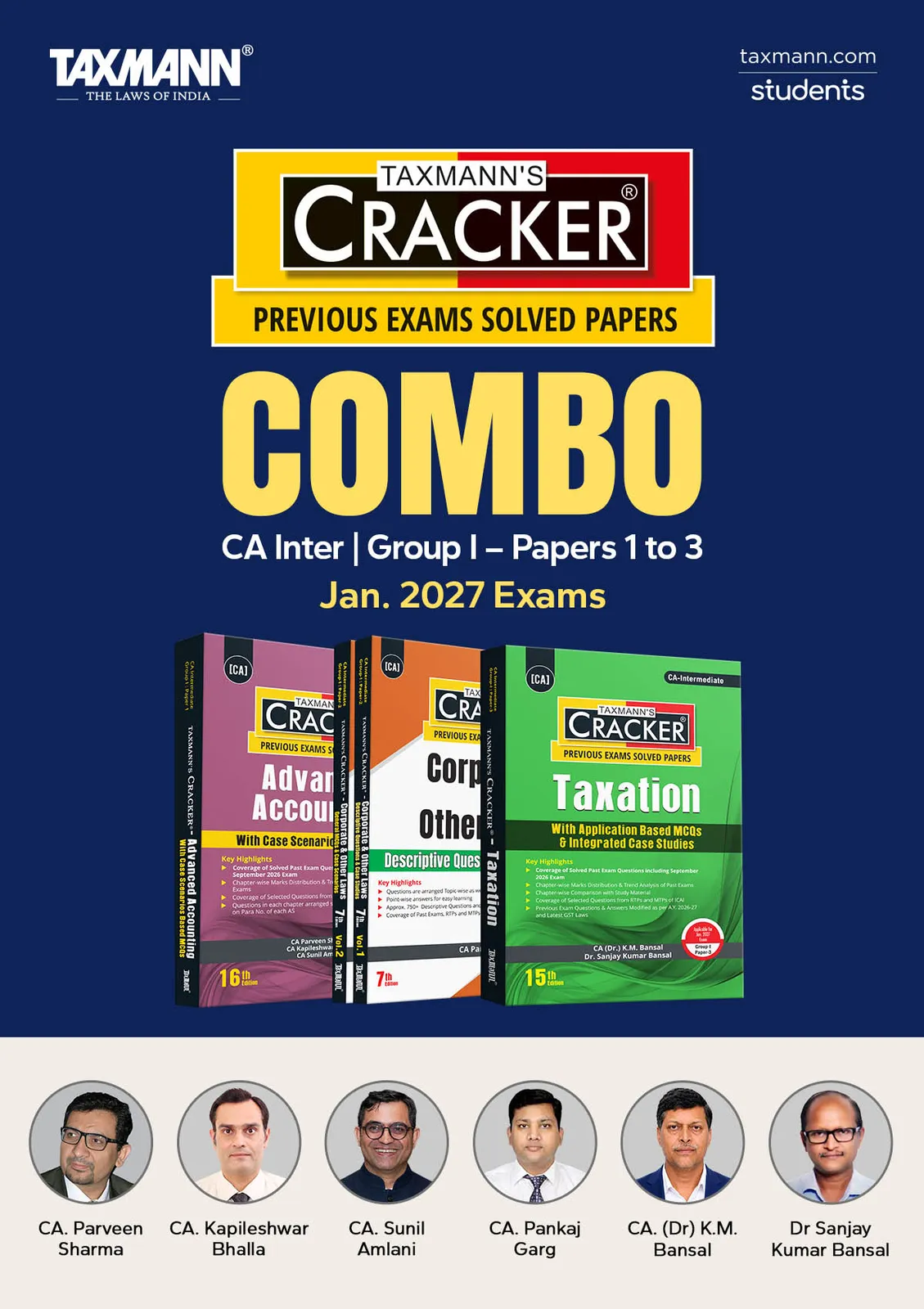 CRACKER COMBO for CA Inter | Group I – Papers 1 to 3 | CRACKER Series | Advanced Accounts, Law, and Tax | Set of 3 Books