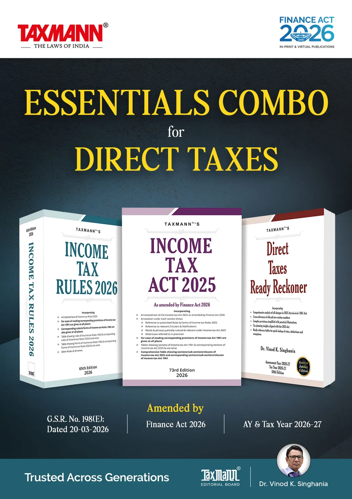 ESSENTIALS COMBO for Direct Taxes – Income-Tax Act 2025, Income-Tax Rules 2026 & Direct Taxes Ready Reckoner—Finance Act 2026 Edition | G.S.R. No. 198(E); Dated 20-03-2026 | AY & Tax Year 2026-27 | Set of 3 Books