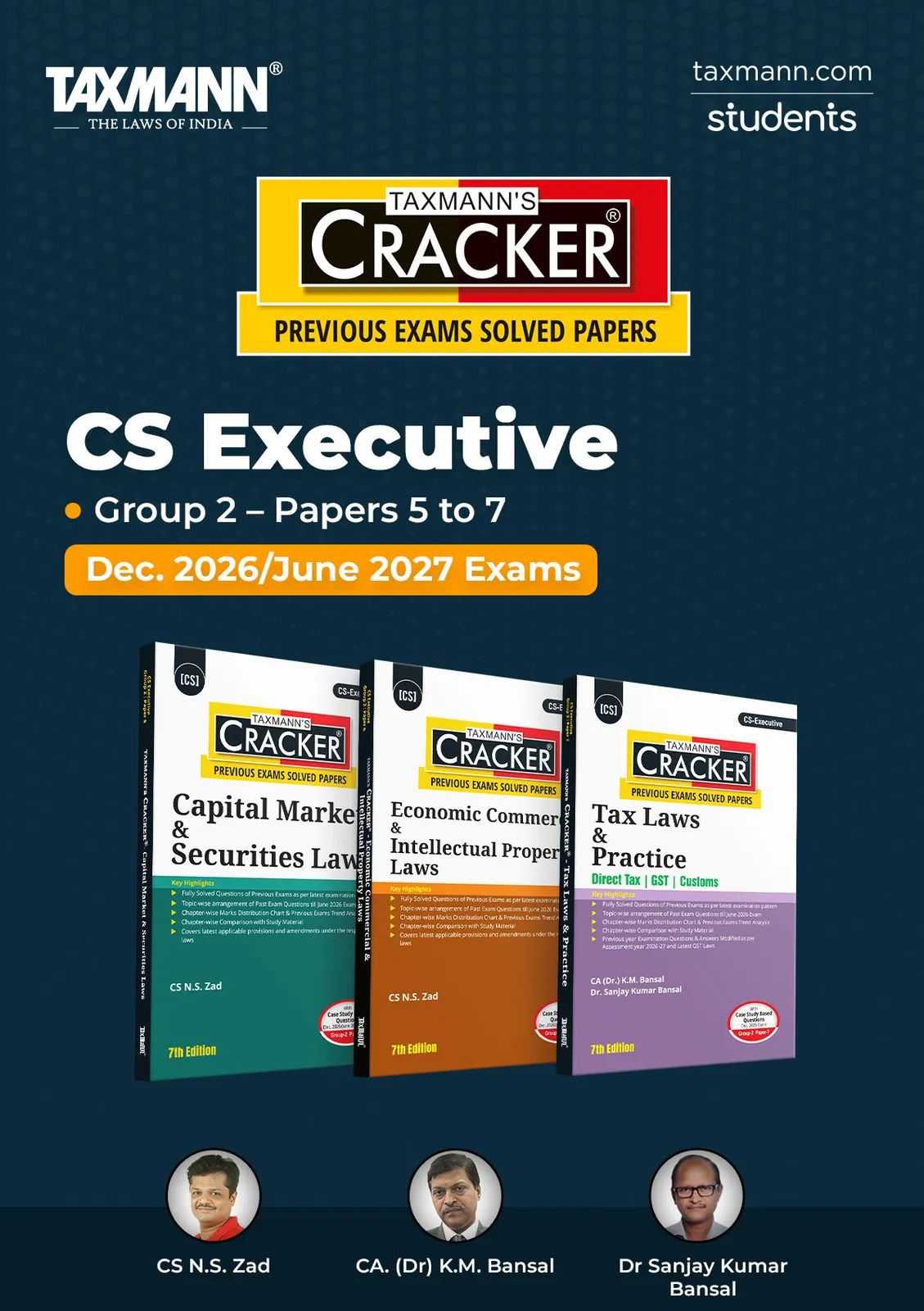 CRACKER COMBO for CS Executive | Dec. 2026/June 2027 Exams | Group 2 – Papers 5 to 7 | CRACKER Series | CMSL, ECIPL | EC & IPL and Tax | June 2026 Edition | Set of 3 Books