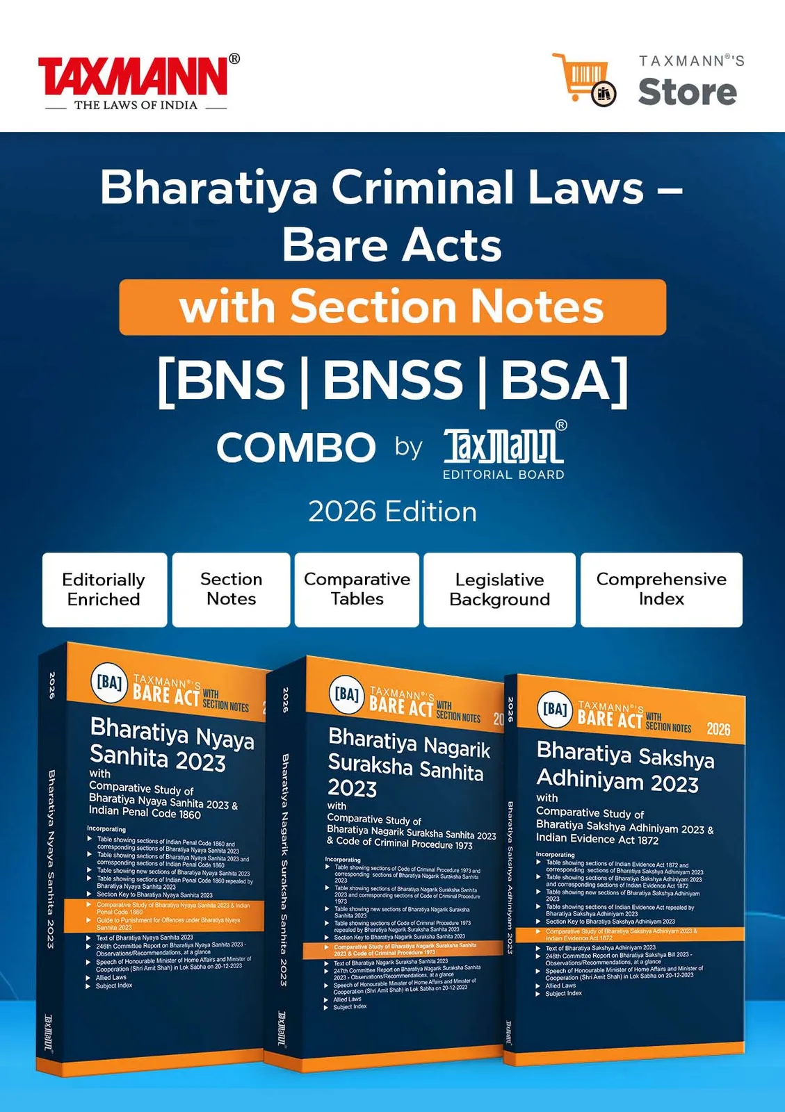 Bharatiya Criminal Laws – Bare Acts with Section Notes COMBO [BNS | BNSS | BSA] – Editorially Enriched | Practice-ready Reference—Far Beyond Conventional Bare Acts | Set of 3 Books