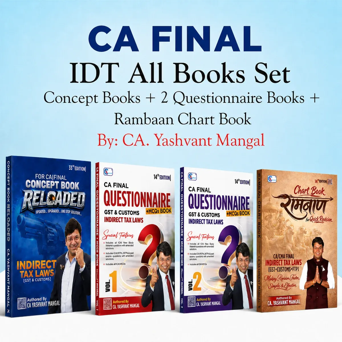CA Final IDT All Books Set - Colorful Concept Book + Questionnaire & MCQs Book + Raambaan Chart Book book cover