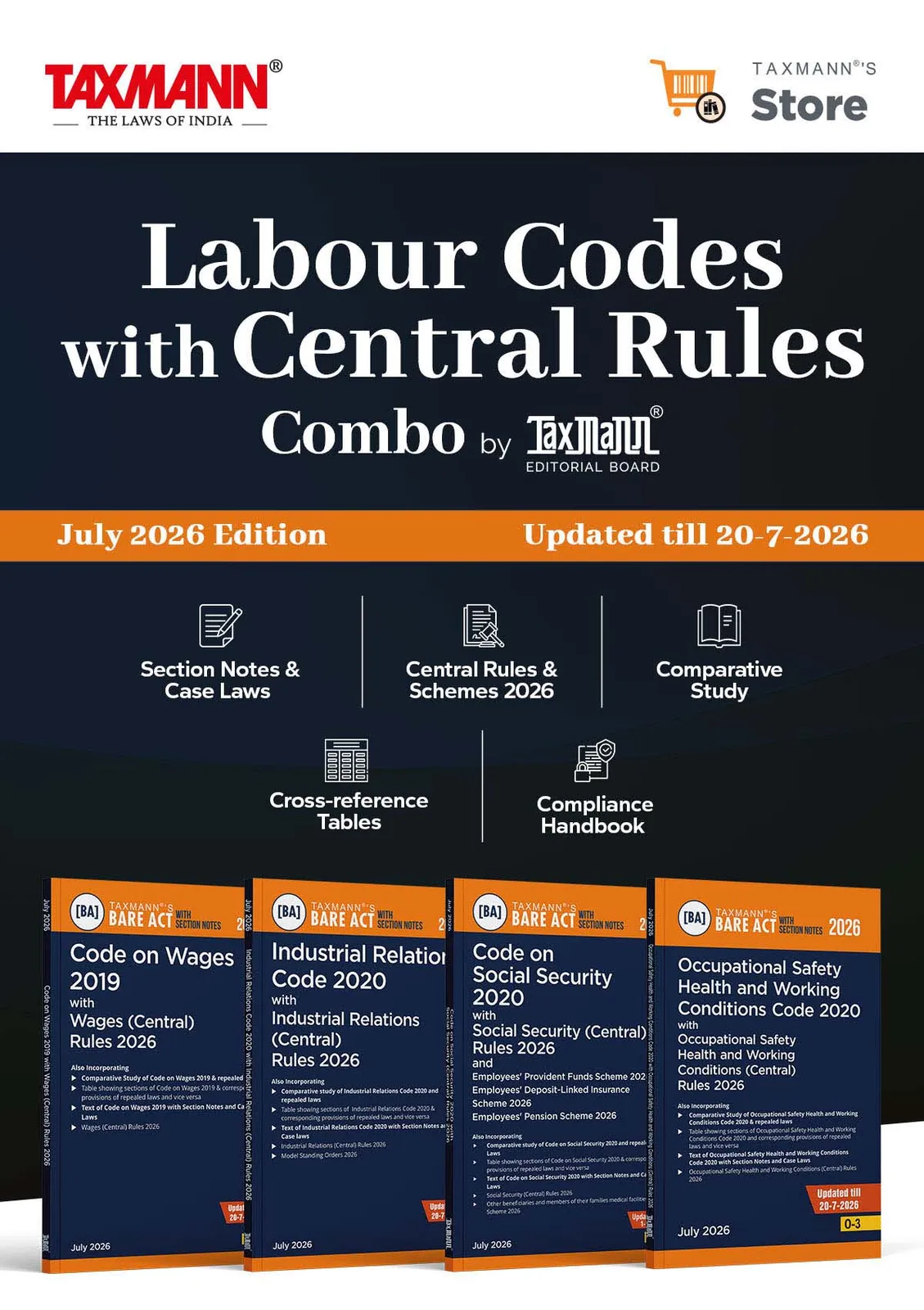 Labour Codes with Central Rules COMBO [Bare Acts with Section Notes | July 2026 Edition] – Code on Wages | IR | Social Security | OSHWC | 4 Books—with Case Laws | Comparative Study | Others