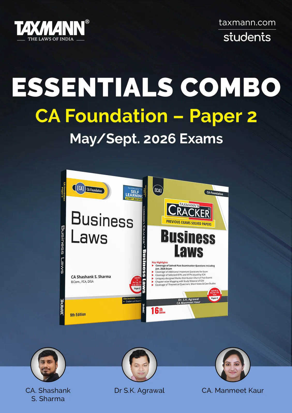 ESSENTIALS Combo for CA Foundation | May/Sept. 2026 Exams – Paper 2 | Law | SELF LEARNING STUDY MATERIAL & CRACKER | February 2026 Edition | Set of 2 Books