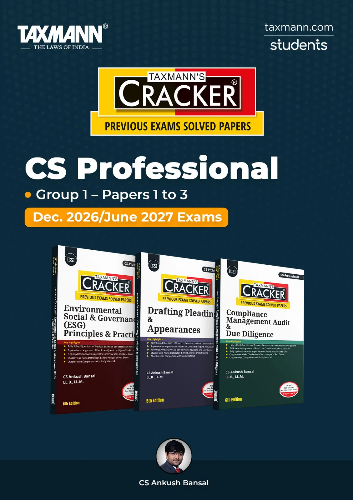 CRACKER COMBO for CS Professional | Dec. 2026/June 2027 Exams | Group 1 – Papers 1 to 3 | CRACKER Series | ESG, Drafting/DPA, and CMADD/Due Diligence | June 2026 Editions | Set of 3 Books