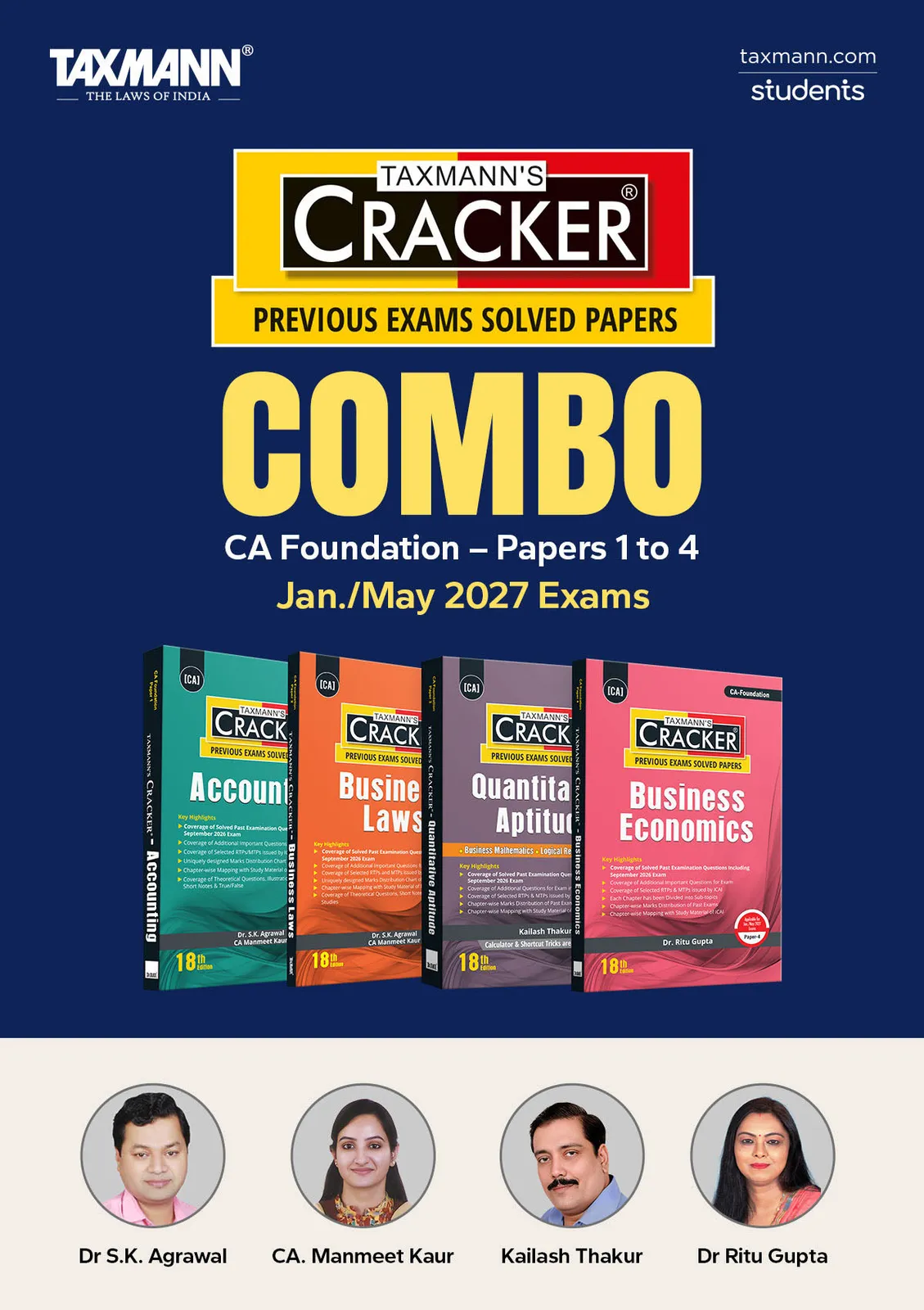 CRACKER COMBO for CA Foundation | Papers 1 to 4 | CRACKER Series | Accounts, Law, Maths, LR & Stats, and Economics | Set of 4 Books