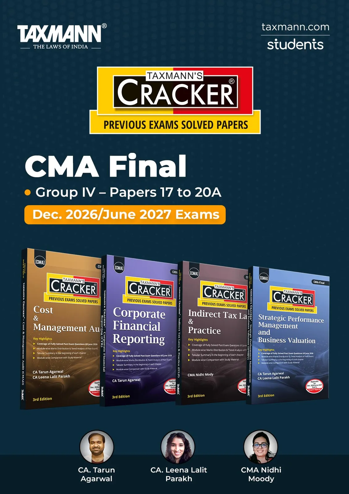 CRACKER COMBO for CMA Final | Dec. 2026/June 2027 Exams | Group IV – Papers 17 to 20A | CRACKER Series | CMAD, CFR, ITLP, and SPMBV | July 2026 Edition | Set of 4 Books